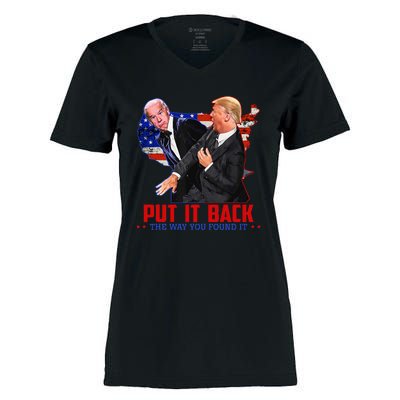 Put It Back The Way You Found It Funny Trump Slap Anti Biden Women's Momentum V-Neck T-Shirt