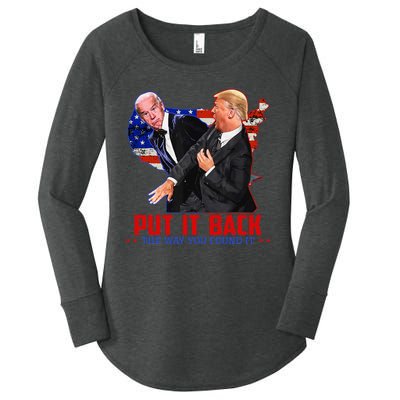 Put It Back The Way You Found It Funny Trump Slap Anti Biden Women's Perfect Tri Tunic Long Sleeve Shirt