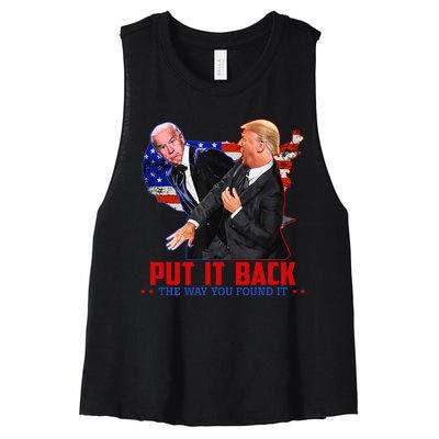 Put It Back The Way You Found It Funny Trump Slap Anti Biden Women's Racerback Cropped Tank