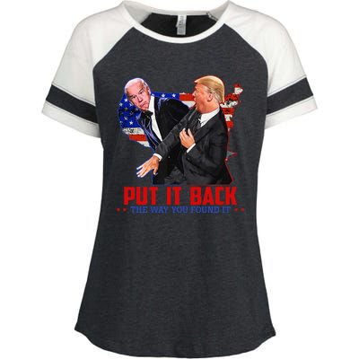 Put It Back The Way You Found It Funny Trump Slap Anti Biden Enza Ladies Jersey Colorblock Tee