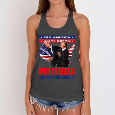 Put It Back The Way You Found It Funny Trump Slap Anti Biden Women's Knotted Racerback Tank