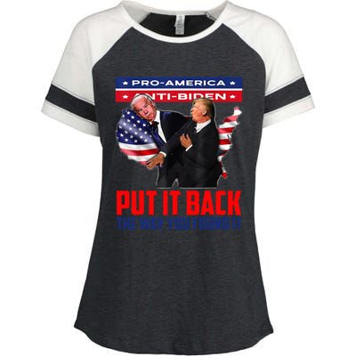 Put It Back The Way You Found It Funny Trump Slap Anti Biden Enza Ladies Jersey Colorblock Tee