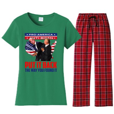 Put It Back The Way You Found It Funny Trump Slap Anti Biden Women's Flannel Pajama Set