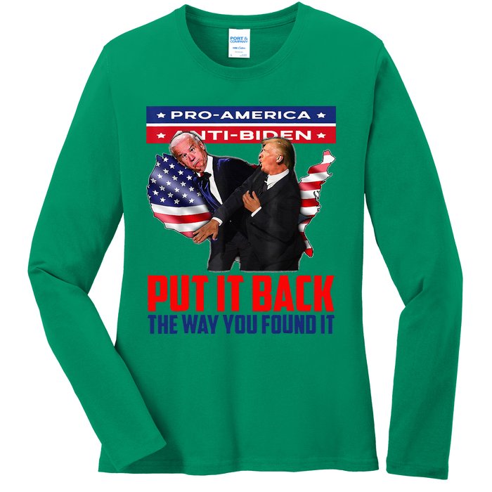 Put It Back The Way You Found It Funny Trump Slap Anti Biden Ladies Long Sleeve Shirt