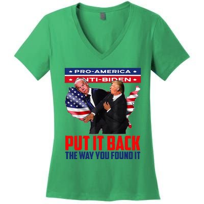 Put It Back The Way You Found It Funny Trump Slap Anti Biden Women's V-Neck T-Shirt