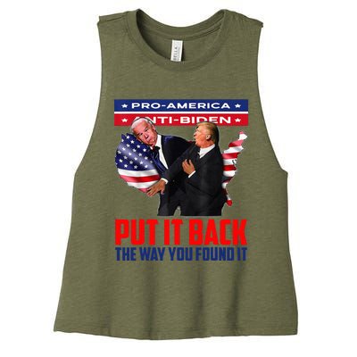 Put It Back The Way You Found It Funny Trump Slap Anti Biden Women's Racerback Cropped Tank