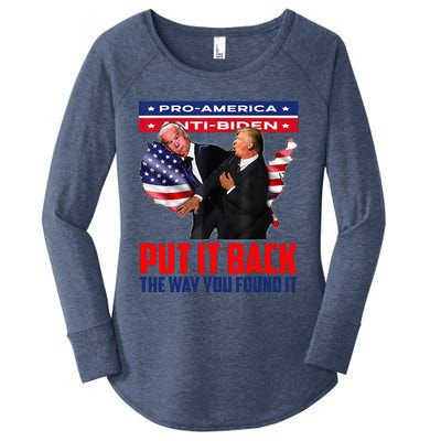 Put It Back The Way You Found It Funny Trump Slap Anti Biden Women's Perfect Tri Tunic Long Sleeve Shirt