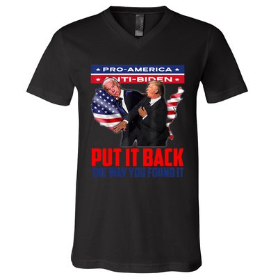 Put It Back The Way You Found It Funny Trump Slap Anti Biden V-Neck T-Shirt