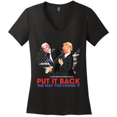 Put It Back The Way You Found It Funny Trump Slap Anti Biden Women's V-Neck T-Shirt