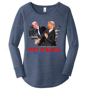 Put It Back The Way You Found It Funny Trump Slap Anti Biden Women's Perfect Tri Tunic Long Sleeve Shirt