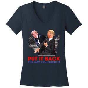 Put It Back The Way You Found It Funny Trump Slap Anti Biden Women's V-Neck T-Shirt