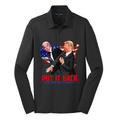 Put It Back The Way You Found It Funny Trump Slap Anti Biden Silk Touch Performance Long Sleeve Polo