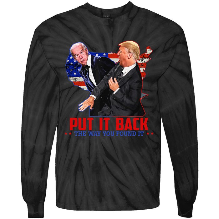 Put It Back The Way You Found It Funny Trump Slap Anti Biden Tie-Dye Long Sleeve Shirt