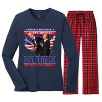 Put It Back The Way You Found It Funny Trump Slap Anti Biden Women's Long Sleeve Flannel Pajama Set 