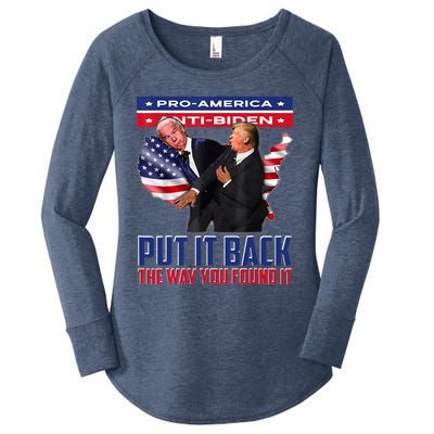 Put It Back The Way You Found It Funny Trump Slap Anti Biden Women's Perfect Tri Tunic Long Sleeve Shirt