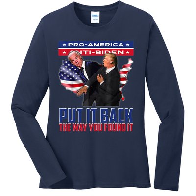 Put It Back The Way You Found It Funny Trump Slap Anti Biden Ladies Long Sleeve Shirt