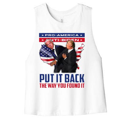 Put It Back The Way You Found It Funny Trump Slap Anti Biden Women's Racerback Cropped Tank