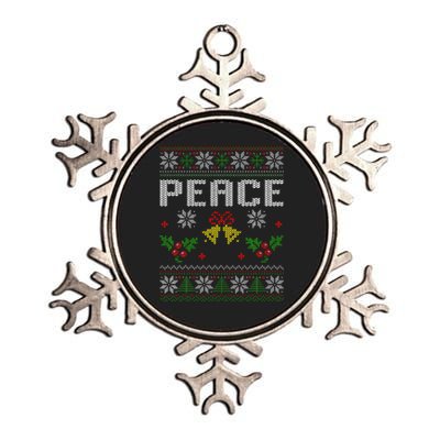 Peace I Come In Peace Couple Matching Ugly Christmas Sweater Metallic Star Ornament