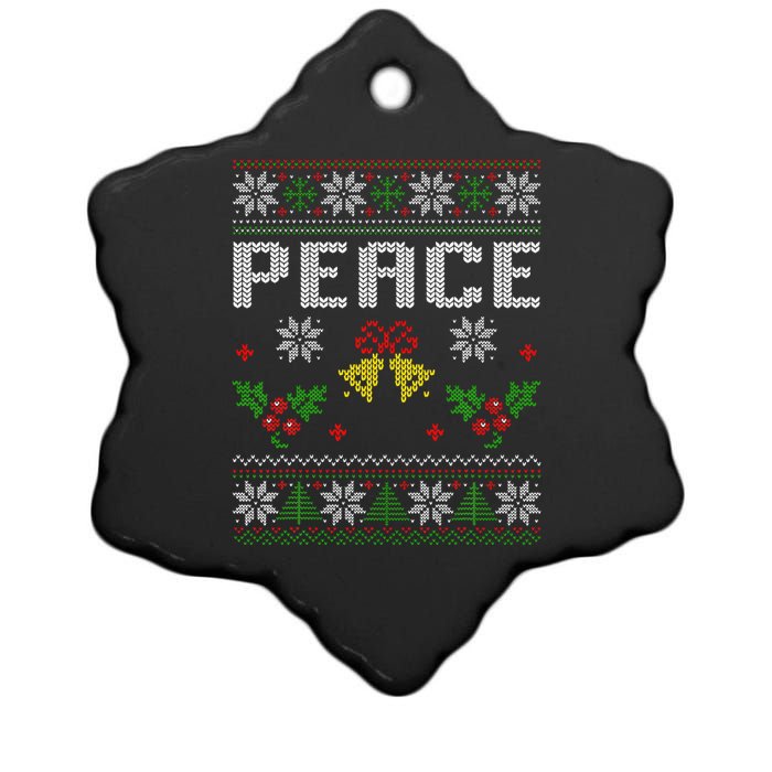 Peace I Come In Peace Couple Matching Ugly Christmas Sweater Ceramic Star Ornament