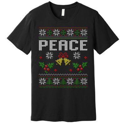 Peace I Come In Peace Couple Matching Ugly Christmas Sweater Premium T-Shirt