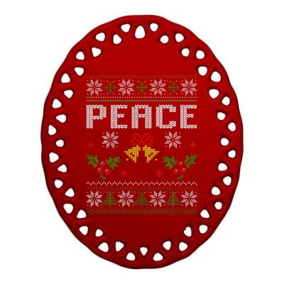 Peace I Come In Peace Couple Matching Ugly Christmas Sweater Ceramic Oval Ornament