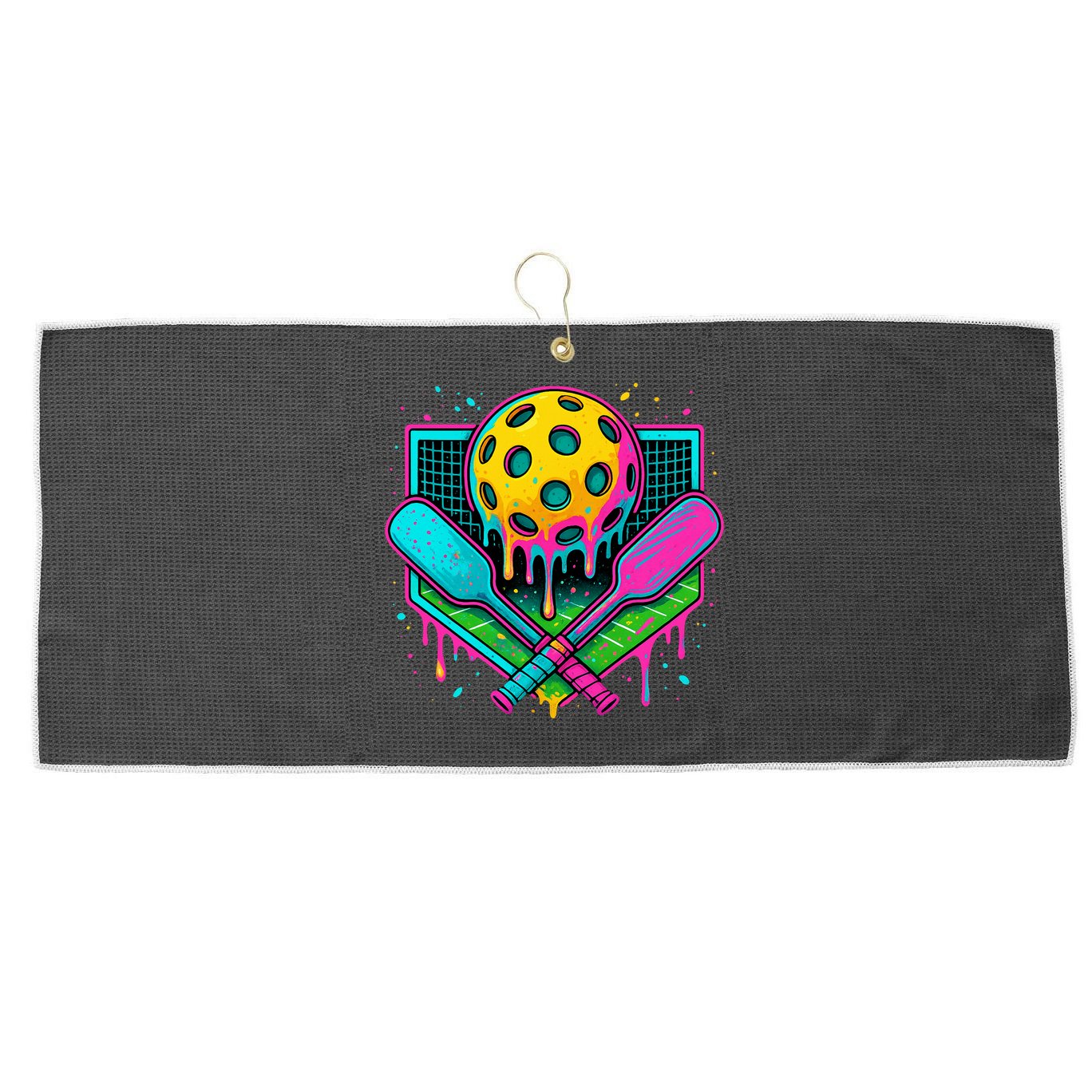 Pickleball Ice Cream Drip Large Microfiber Waffle Golf Towel