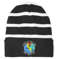 Peru Is Calling And I Must Go Peru Map Striped Beanie with Solid Band