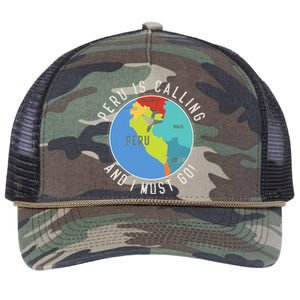 Peru Is Calling And I Must Go Peru Map Retro Rope Trucker Hat Cap