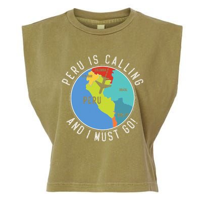 Peru Is Calling And I Must Go Peru Map Garment-Dyed Women's Muscle Tee