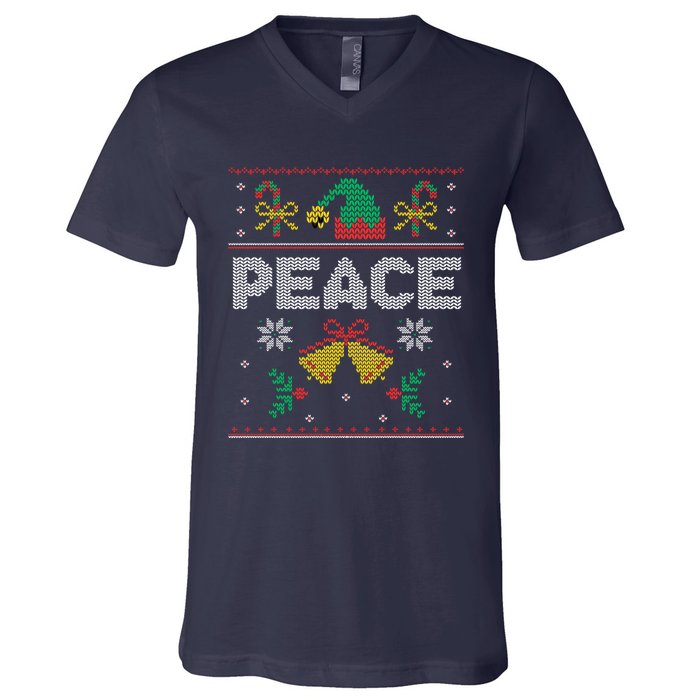 Peace I Come In Peace Couple Matching Ugly Christmas Sweater V-Neck T-Shirt