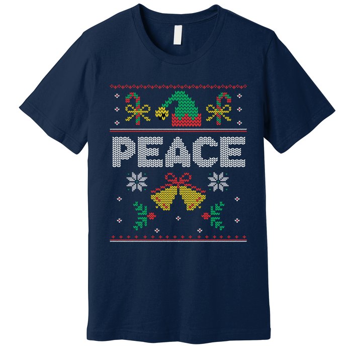 Peace I Come In Peace Couple Matching Ugly Christmas Sweater Premium T-Shirt