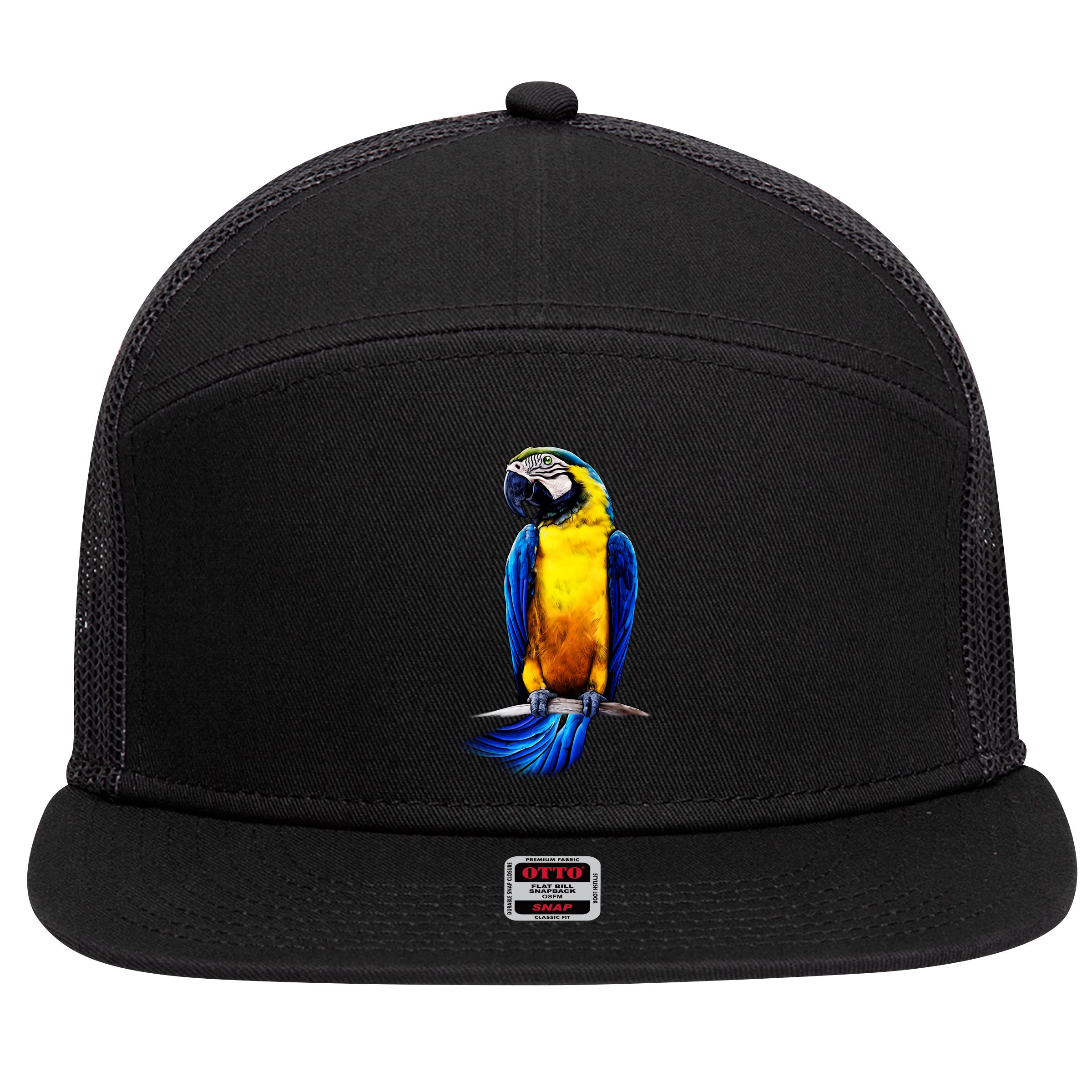 Parrot In Clouds 7 Panel Mesh Trucker Snapback Hat