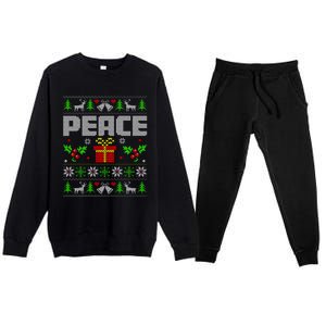 Peace I Come In Peace Couple Matching Ugly Christmas Premium Crewneck Sweatsuit Set