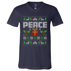 Peace I Come In Peace Couple Matching Ugly Christmas V-Neck T-Shirt