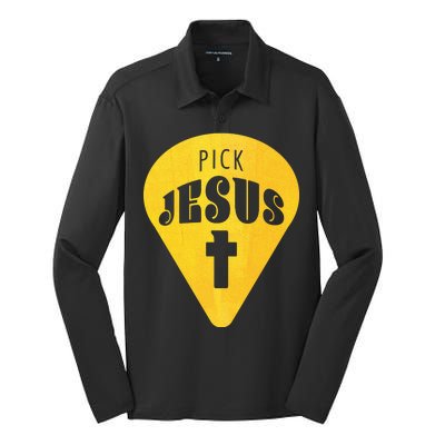 Pick Jesus Christian  Silk Touch Performance Long Sleeve Polo