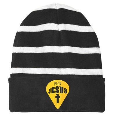 Pick Jesus Christian  Striped Beanie with Solid Band