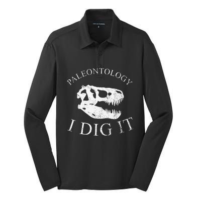 Paleontology I Dig It  TRex Skull Dinosaur Fossil  Silk Touch Performance Long Sleeve Polo