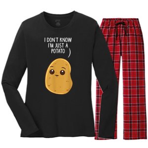 Potatoes I Dont Know Im Just A Potato Funny Gift Women's Long Sleeve Flannel Pajama Set 