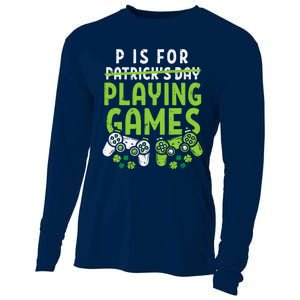 P Is For Playing Video Games Boy St Patricks Day Gamer Cooling Performance Long Sleeve Crew