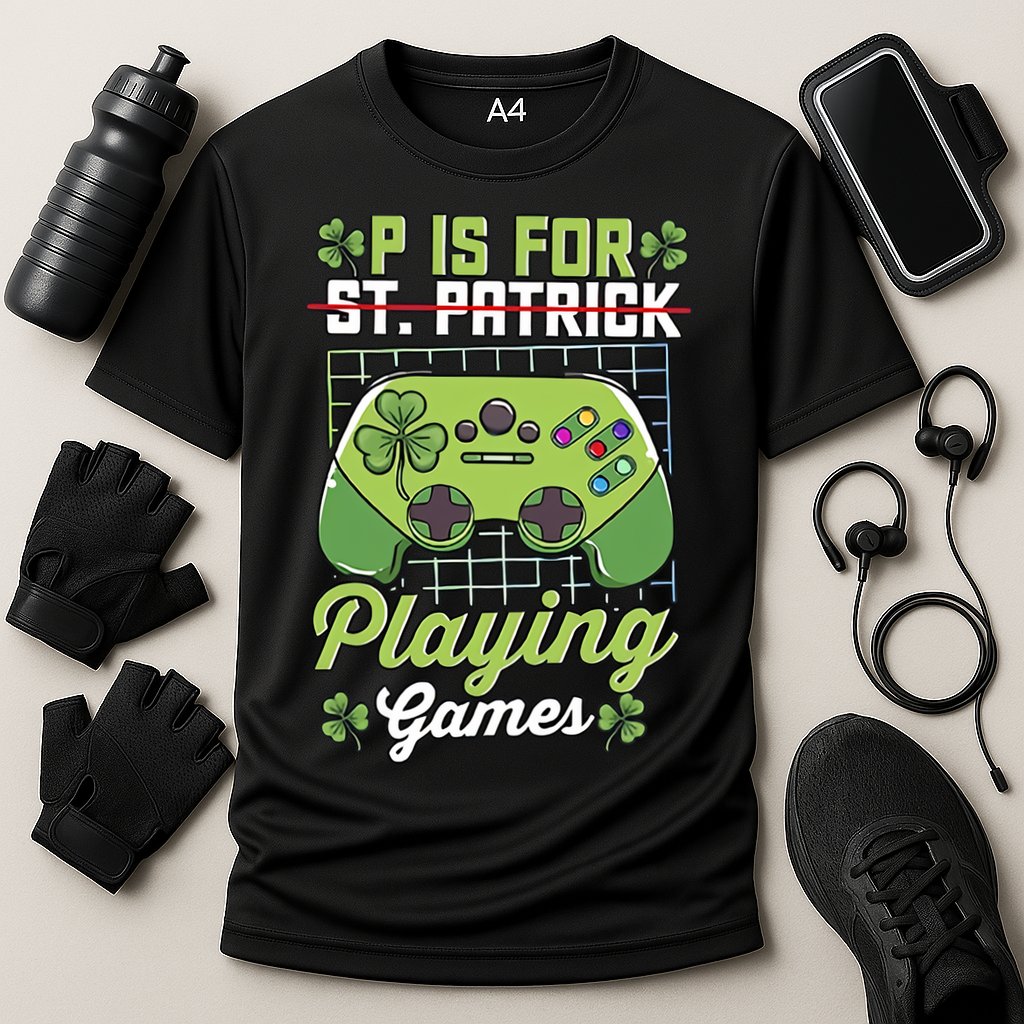 P Is For Playing Game St Patricks Day Video Game Gamer Lover Performance Shirt