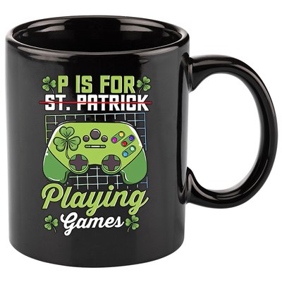 P Is For Playing Game St Patricks Day Video Game Gamer Lover 11oz C Handle Ceramic Mug