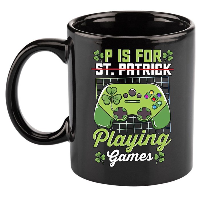 P Is For Playing Game St Patricks Day Video Game Gamer Lover 11oz C Handle Ceramic Mug
