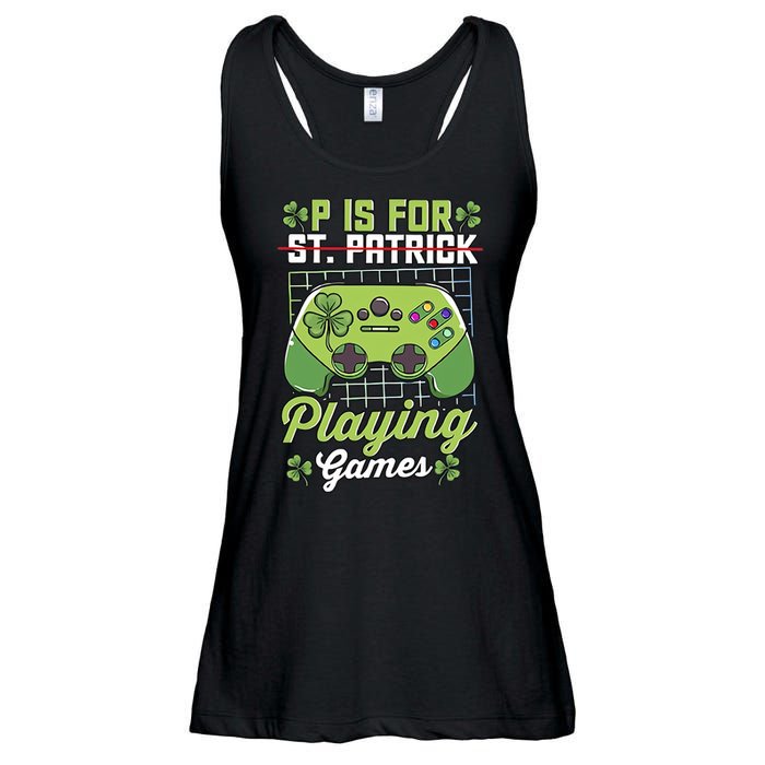 P Is For Playing Game St Patricks Day Video Game Gamer Lover Ladies Essential Flowy Tank
