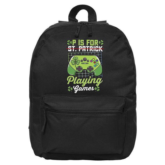 P Is For Playing Game St Patricks Day Video Game Gamer Lover 16 in Basic Backpack