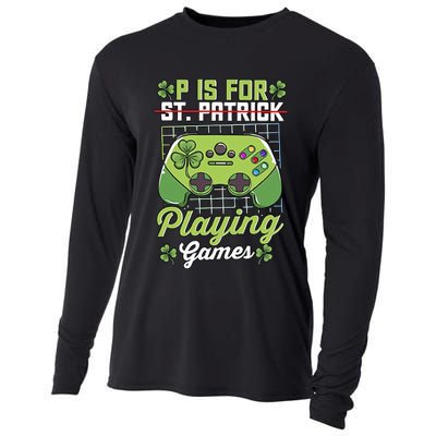 P Is For Playing Game St Patricks Day Video Game Gamer Lover Cooling Performance Long Sleeve Crew