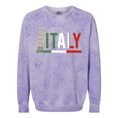 Pisa Italian Flag Family Trip Italy Vacation Europe Travel Gift Colorblast Crewneck Sweatshirt