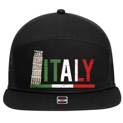 Pisa Italian Flag Family Trip Italy Vacation Europe Travel Gift 7 Panel Mesh Trucker Snapback Hat