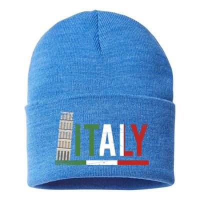 Pisa Italian Flag Family Trip Italy Vacation Europe Travel Gift Sustainable Knit Beanie