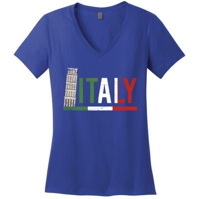 Pisa Italian Flag Family Trip Italy Vacation Europe Travel Gift Women's V-Neck T-Shirt