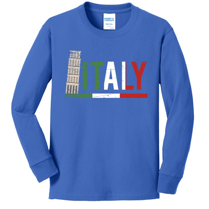 Pisa Italian Flag Family Trip Italy Vacation Europe Travel Gift Kids Long Sleeve Shirt